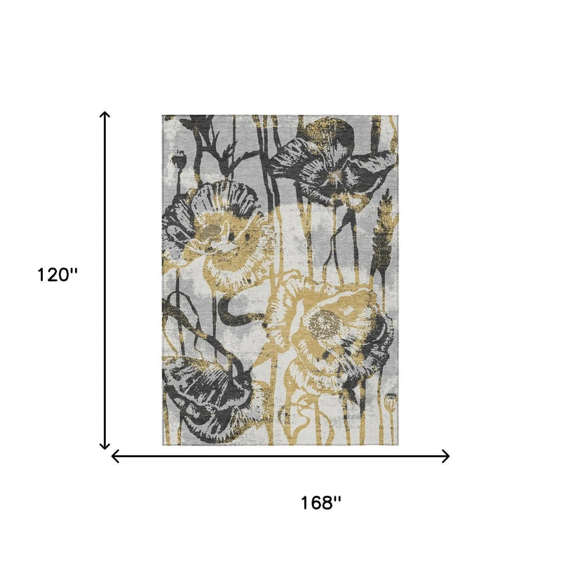 10' X 14' Pewter And Gray Floral Washable Indoor Outdoor Area Rug Homeroots Outdoor
