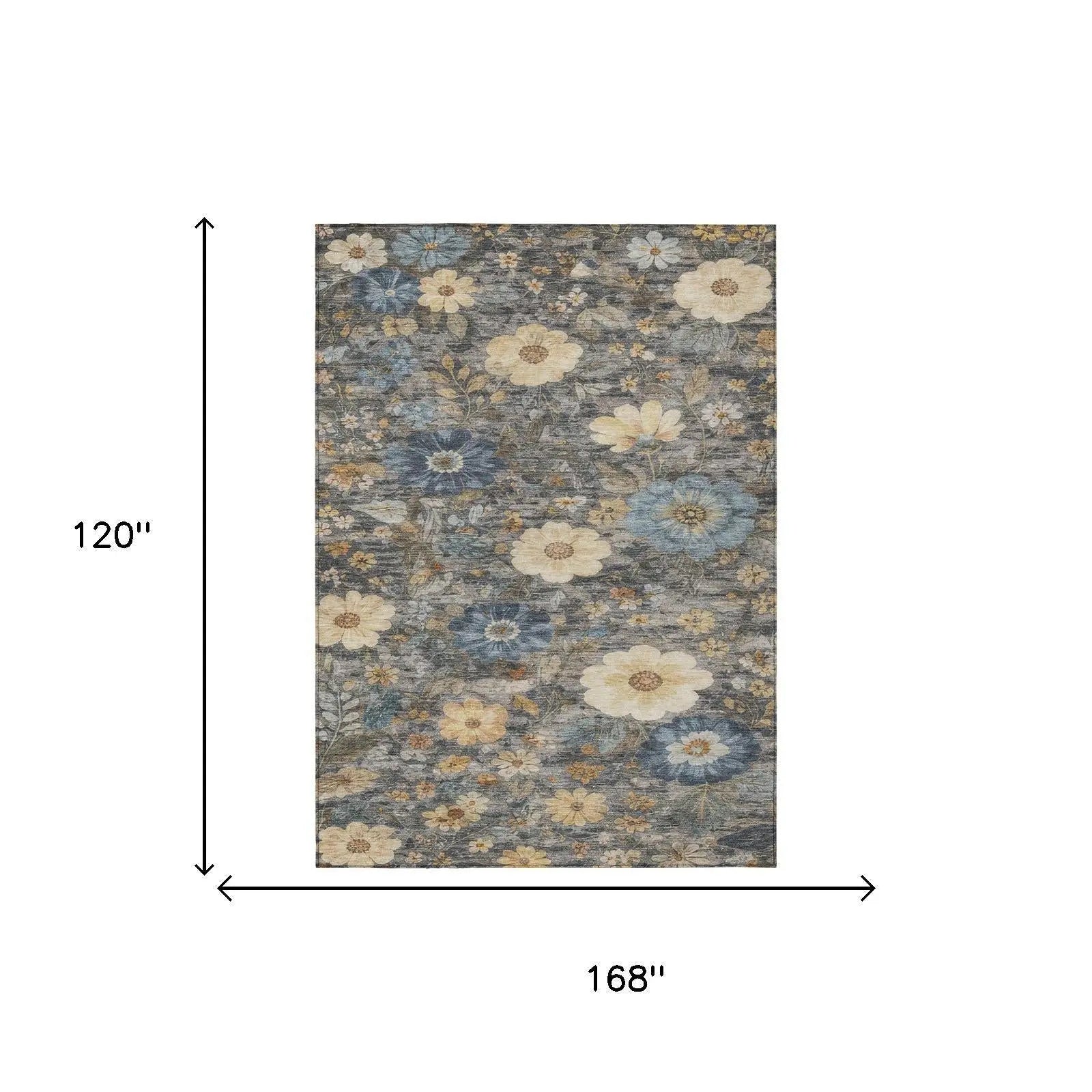 10' X 14' Pewter And Gray Floral Washable Indoor Outdoor Area Rug Homeroots Outdoor