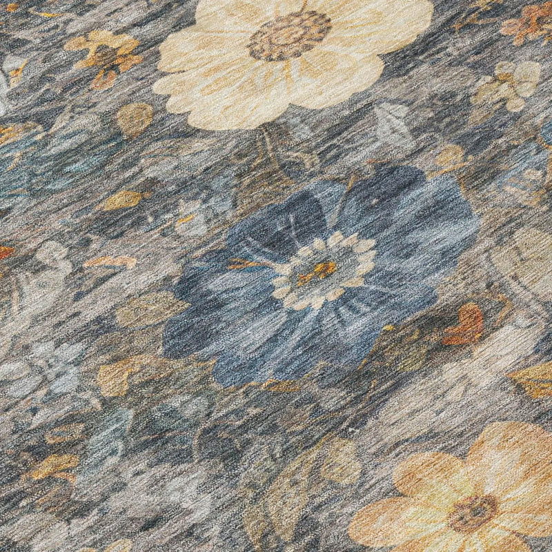 10' X 14' Pewter And Gray Floral Washable Indoor Outdoor Area Rug Homeroots Outdoor