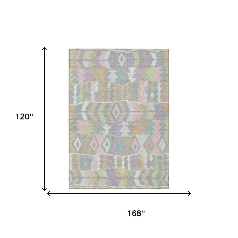 10' X 14' Pewter And Gray Geometric Washable Indoor Outdoor Area Rug Homeroots Outdoor