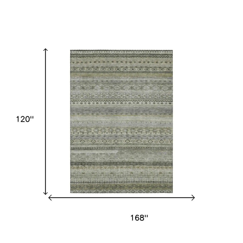 10' X 14' Pewter And Gray Striped Washable Indoor Outdoor Area Rug Homeroots Outdoor