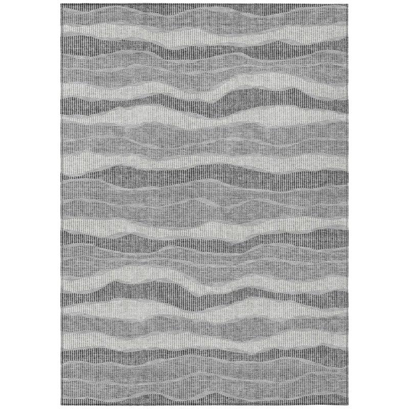 10' X 14' Pewter And Gray Striped Washable Indoor Outdoor Area Rug Homeroots Outdoor