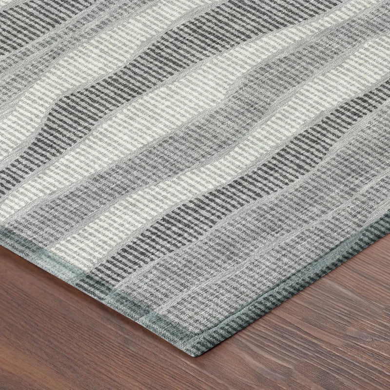 10' X 14' Pewter And Gray Striped Washable Indoor Outdoor Area Rug Homeroots Outdoor