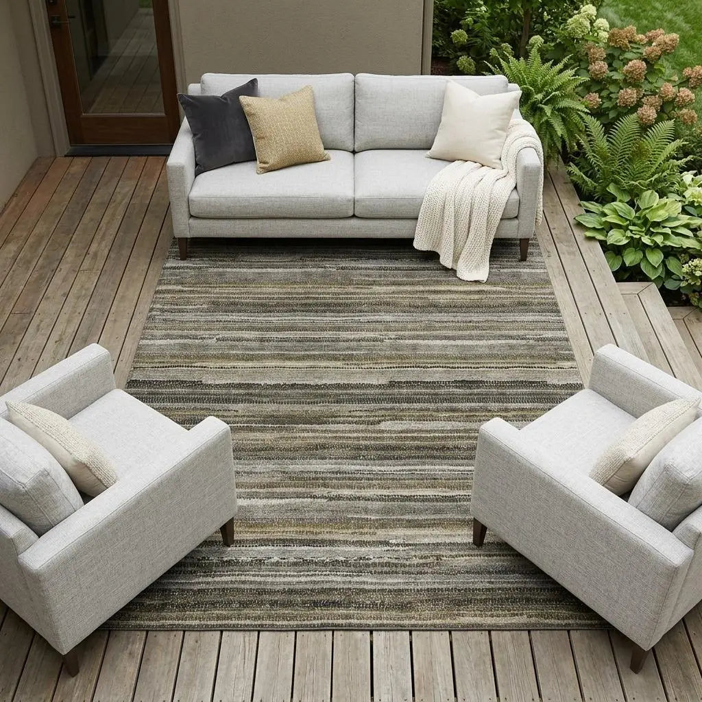 10' X 14' Pewter And Gray Striped Washable Indoor Outdoor Area Rug Homeroots Outdoor