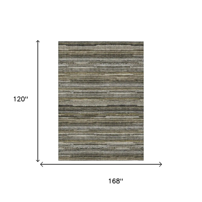 10' X 14' Pewter And Gray Striped Washable Indoor Outdoor Area Rug Homeroots Outdoor