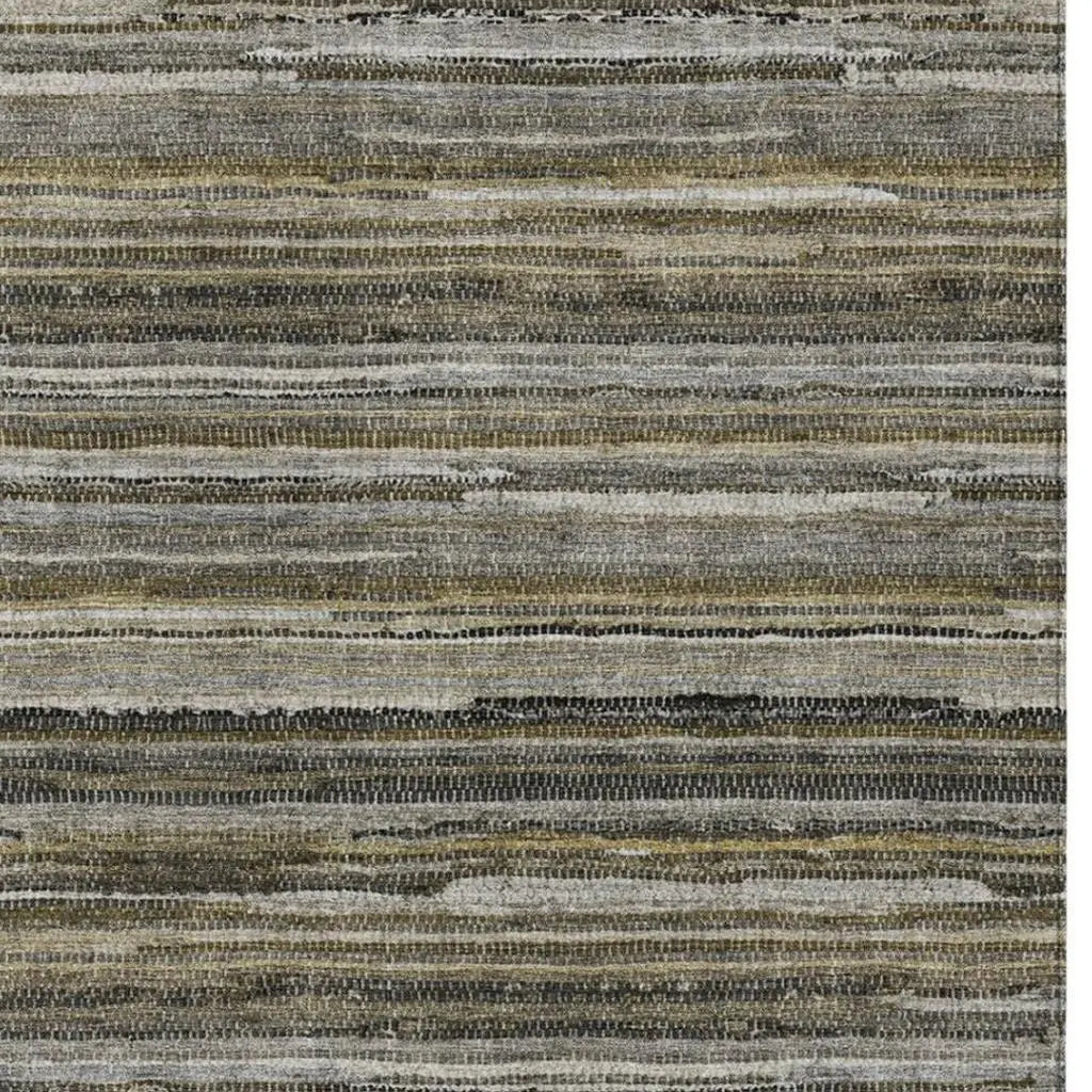 10' X 14' Pewter And Gray Striped Washable Indoor Outdoor Area Rug Homeroots Outdoor