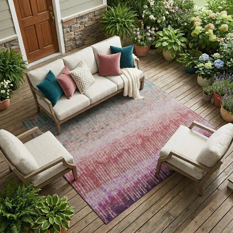 10' X 14' Pink And Blush Abstract Washable Indoor Outdoor Area Rug Homeroots Outdoor