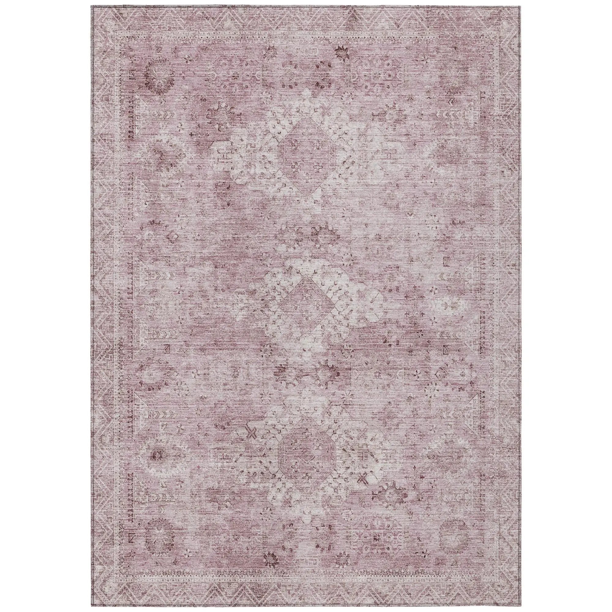 10' X 14' Pink And Blush Oriental Washable Indoor Outdoor Area Rug Homeroots Outdoor