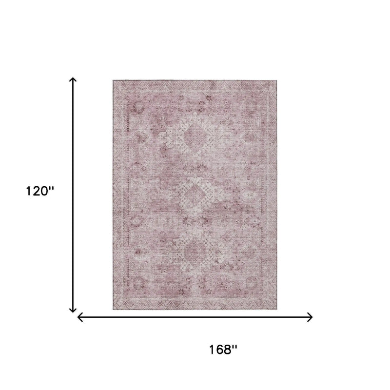 10' X 14' Pink And Blush Oriental Washable Indoor Outdoor Area Rug Homeroots Outdoor