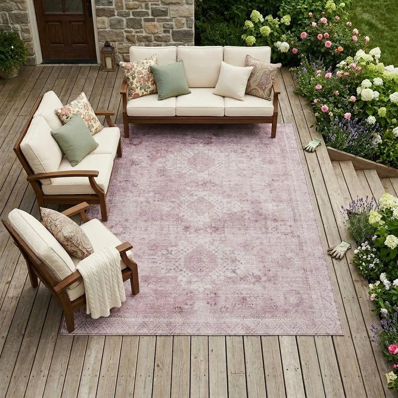 10' X 14' Pink And Blush Oriental Washable Indoor Outdoor Area Rug Homeroots Outdoor