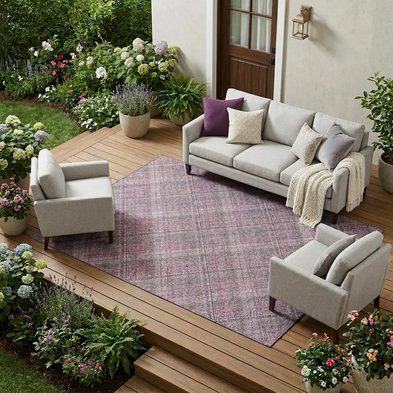10' X 14' Pink And Blush Plaid Washable Indoor Outdoor Area Rug Homeroots Outdoor