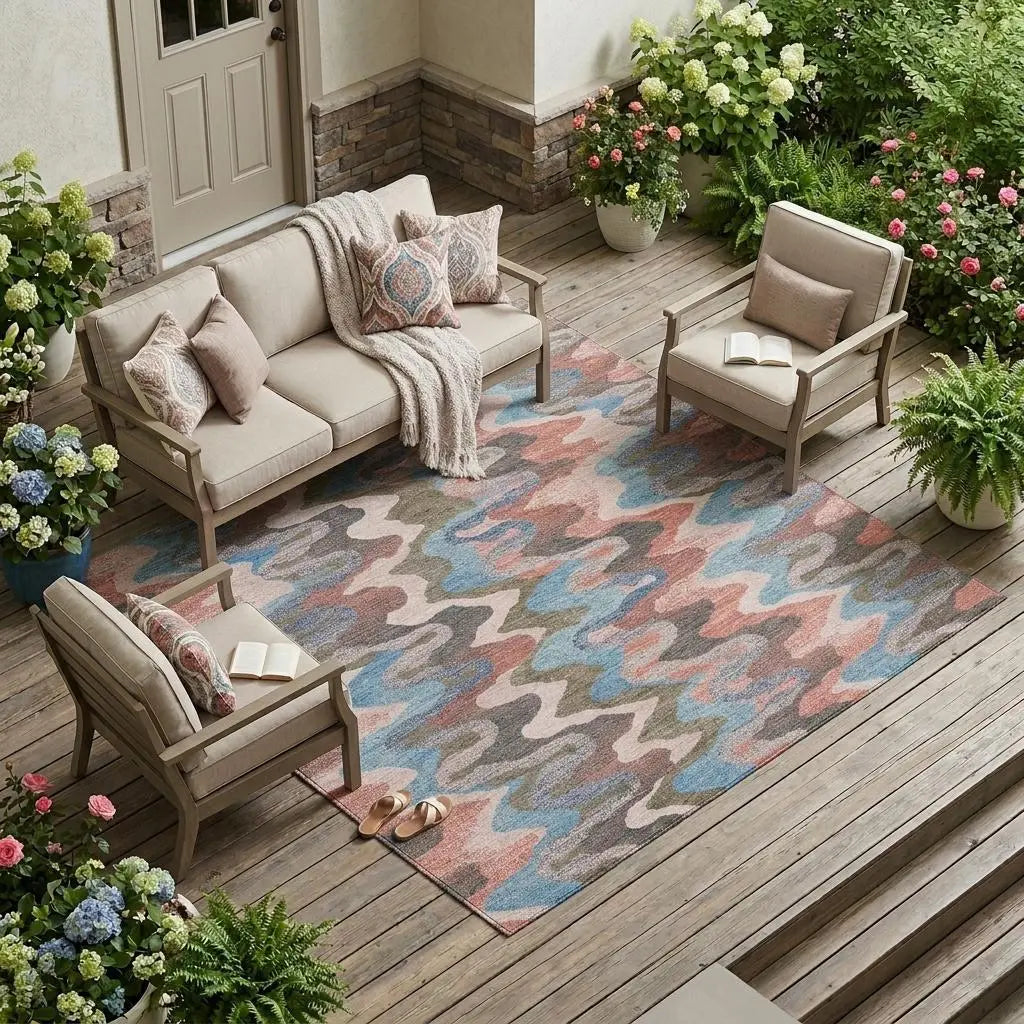 10' X 14' Pink And Coral Abstract Washable Indoor Outdoor Area Rug Homeroots Outdoor