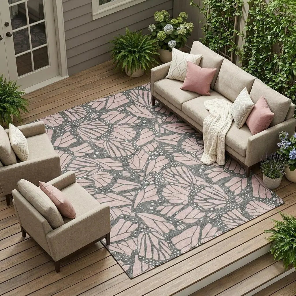 10' X 14' Pink And Graphite Animal Print Washable Indoor Outdoor Area Rug Homeroots Outdoor
