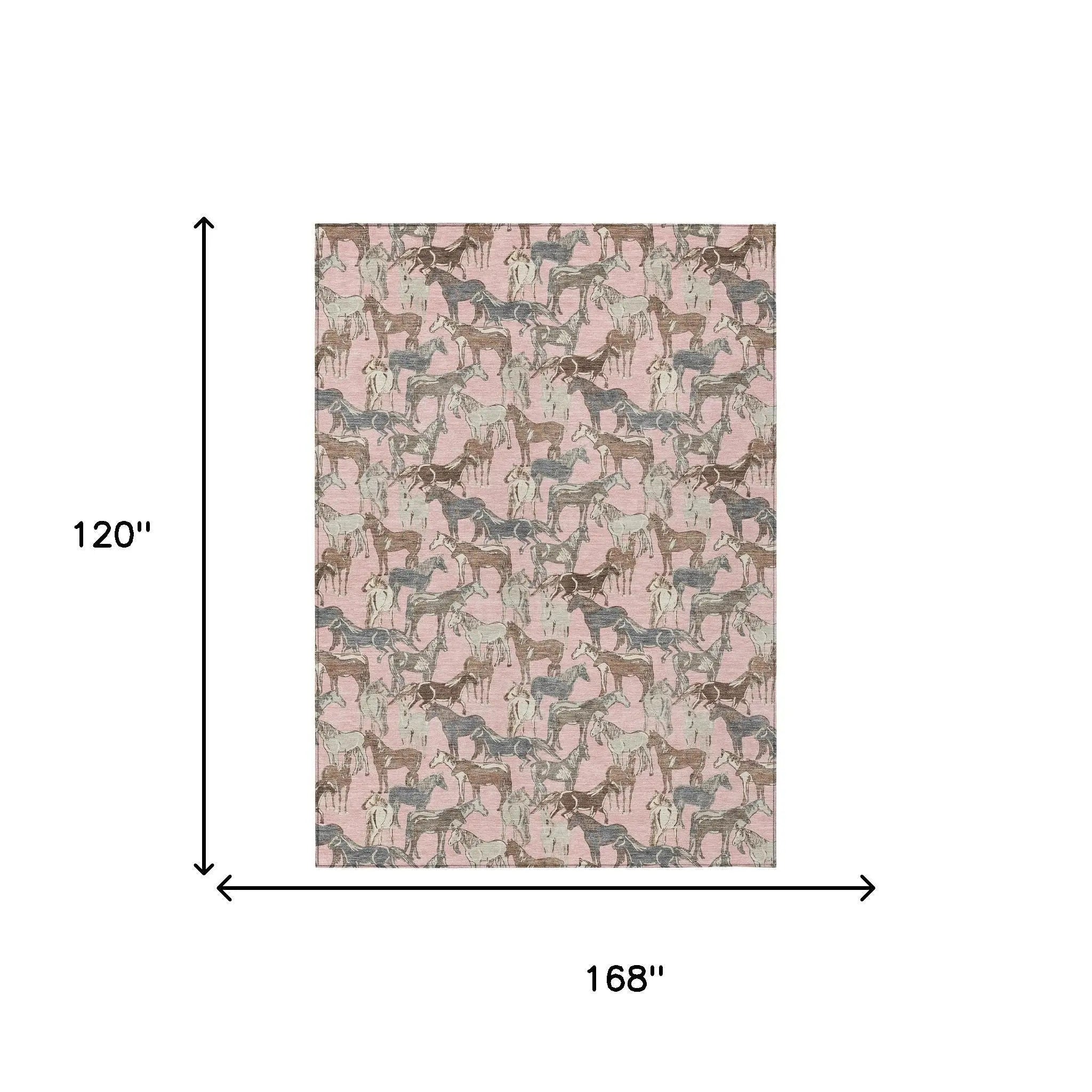 10' X 14' Pink And Gray Horse Washable Indoor Outdoor Area Rug Homeroots Outdoor