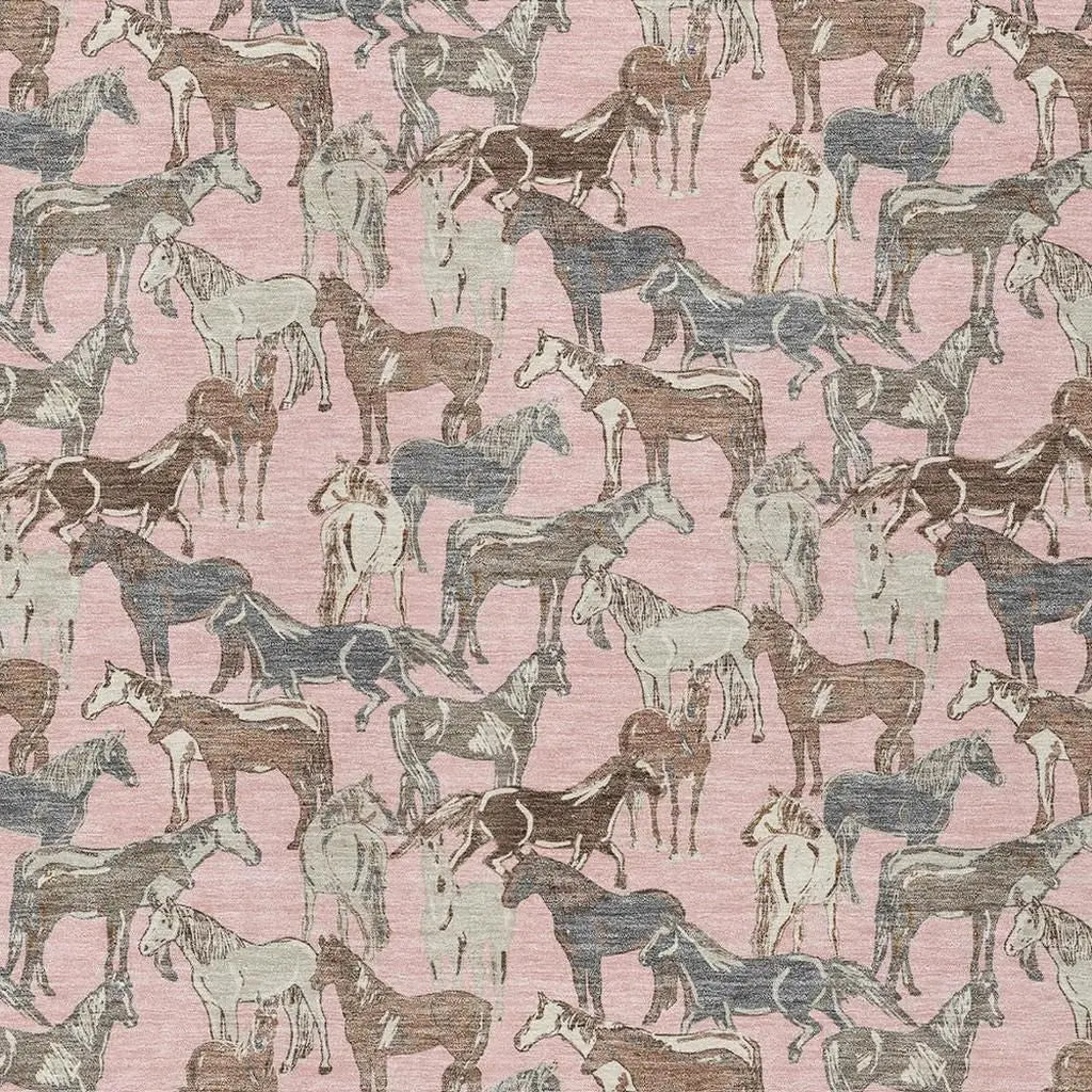 10' X 14' Pink And Gray Horse Washable Indoor Outdoor Area Rug Homeroots Outdoor