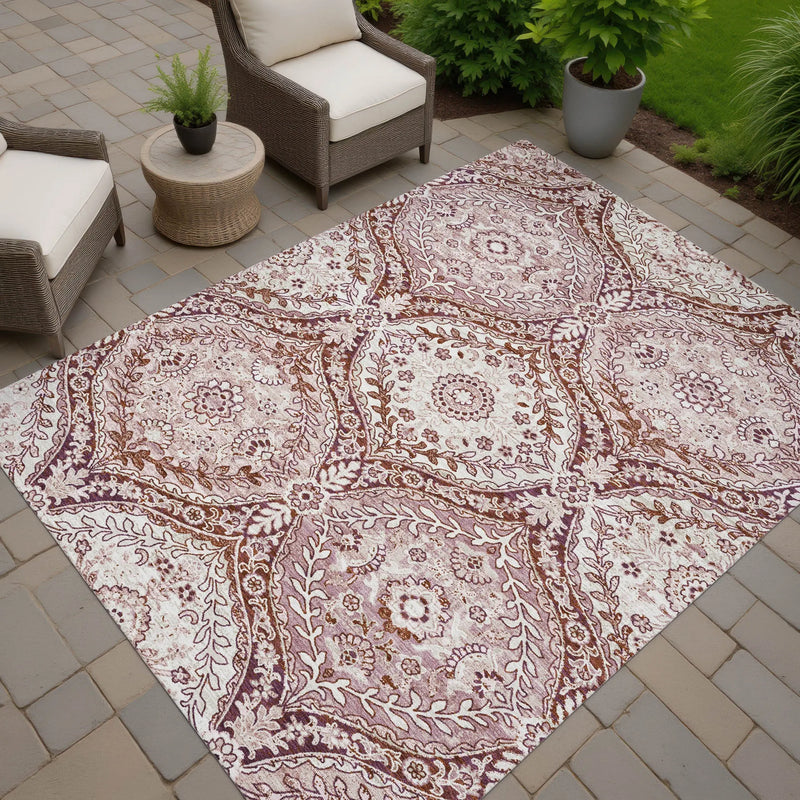 10' X 14' Pink And Green Ogee Washable Indoor Outdoor Area Rug Homeroots Outdoor