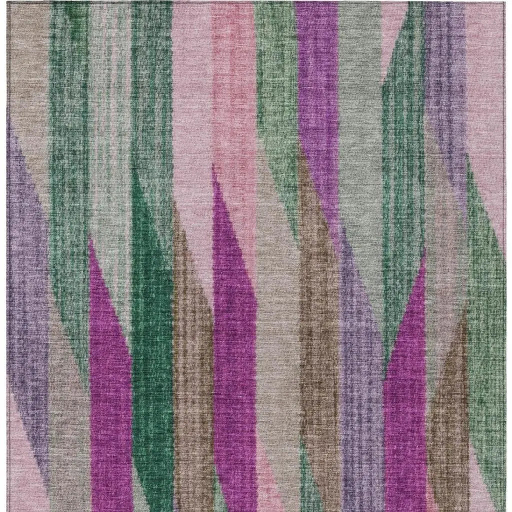 10' X 14' Pink And Green Striped Washable Indoor Outdoor Area Rug Homeroots Outdoor