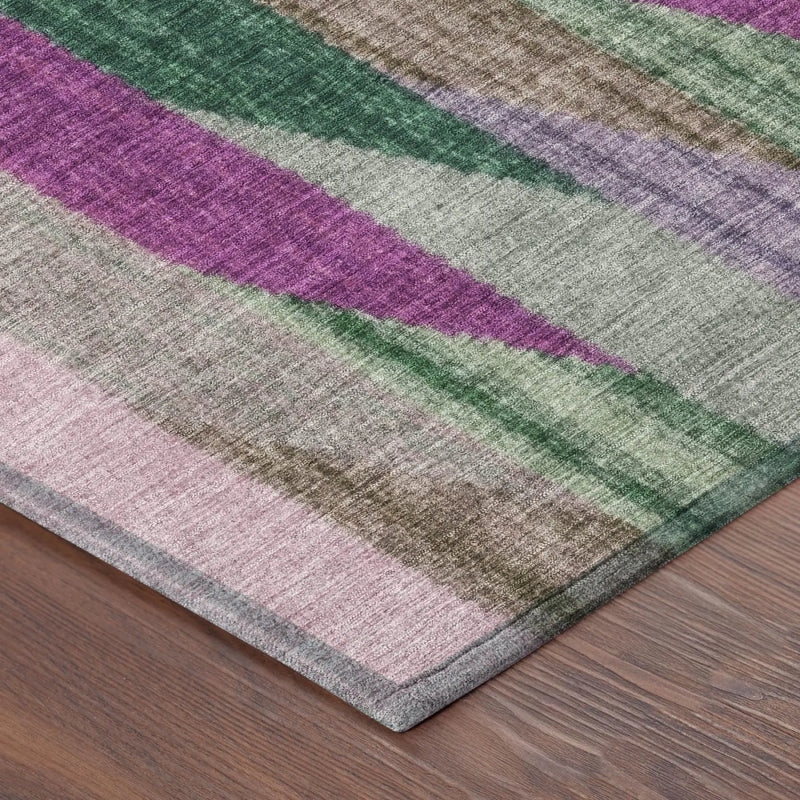 10' X 14' Pink And Green Striped Washable Indoor Outdoor Area Rug Homeroots Outdoor