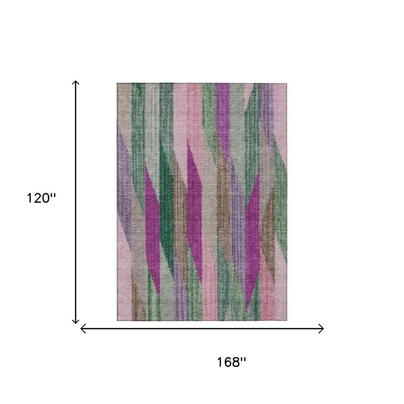 10' X 14' Pink And Green Striped Washable Indoor Outdoor Area Rug Homeroots Outdoor
