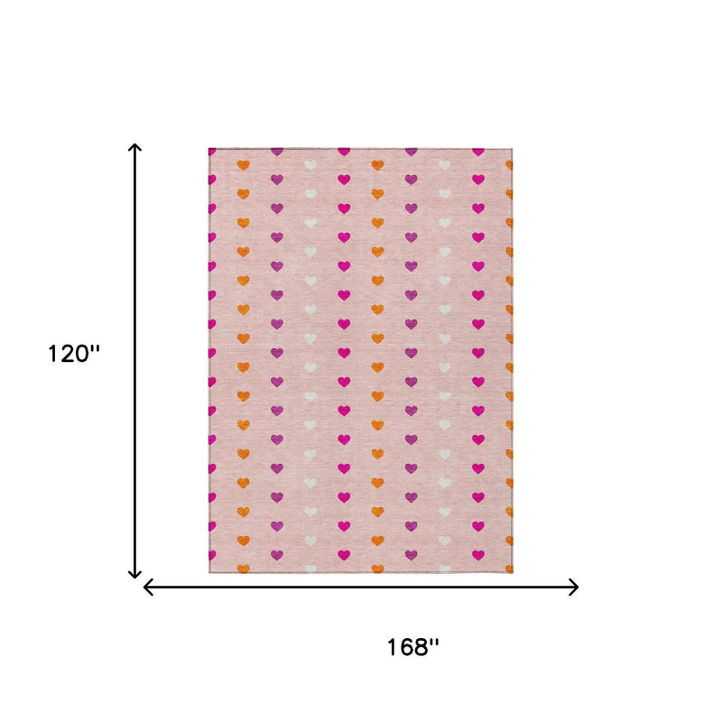 10' X 14' Pink And Ivory Geometric Washable Indoor Outdoor Area Rug Homeroots Outdoor