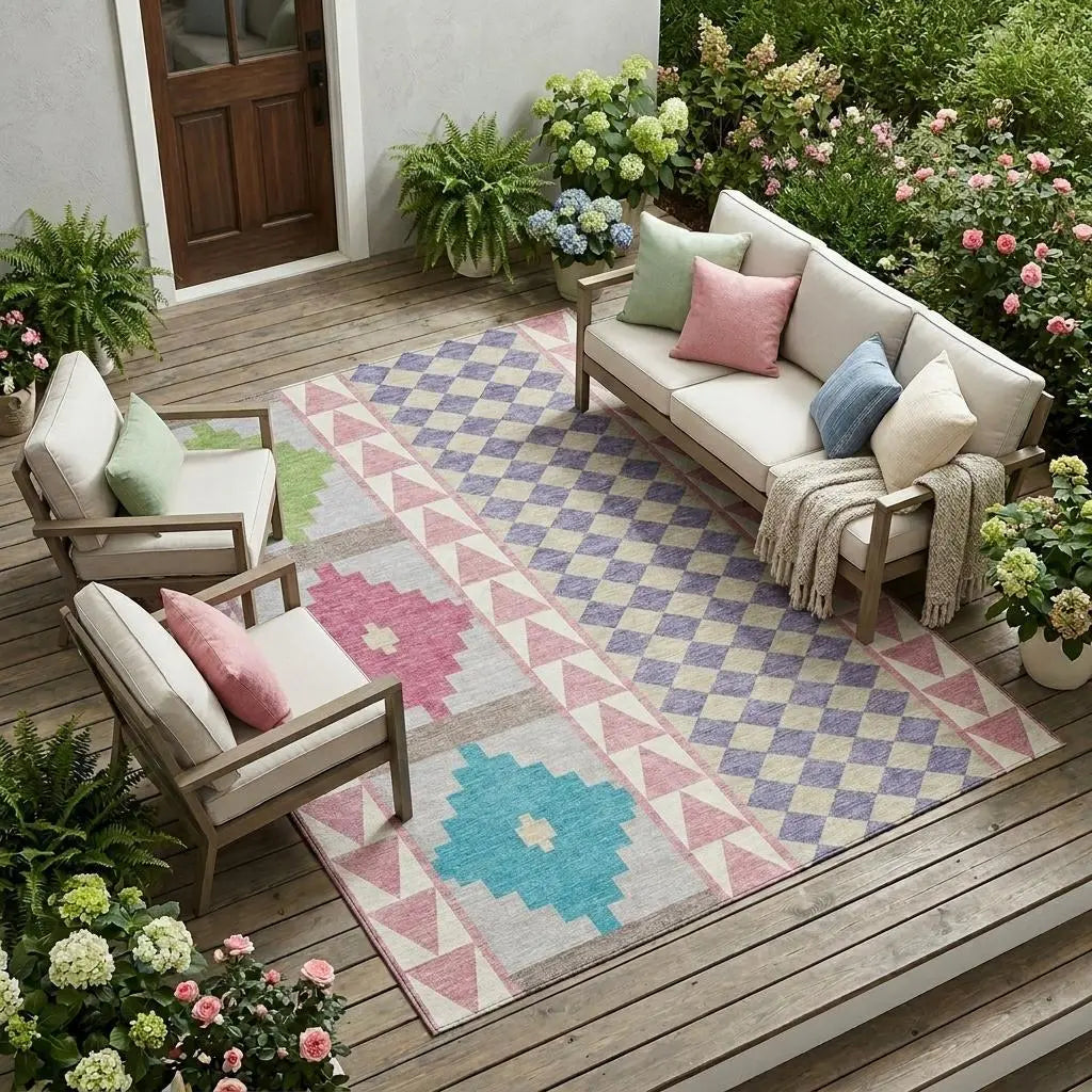 10' X 14' Pink And Ivory Southwestern Washable Indoor Outdoor Area Rug Homeroots Outdoor