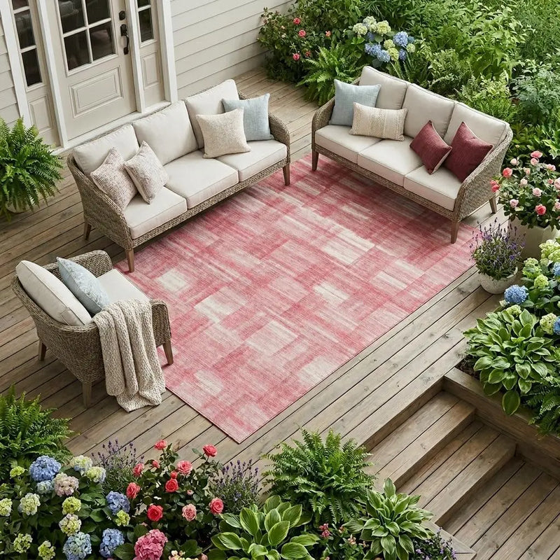 10' X 14' Pink And Ivory Striped Washable Indoor Outdoor Area Rug Homeroots Outdoor