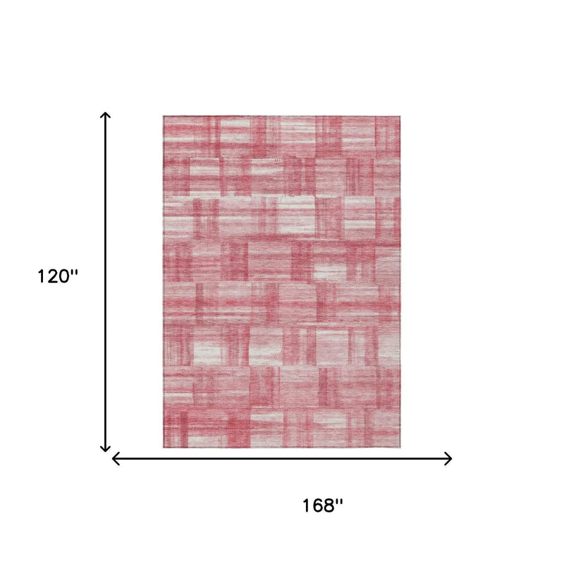 10' X 14' Pink And Ivory Striped Washable Indoor Outdoor Area Rug Homeroots Outdoor
