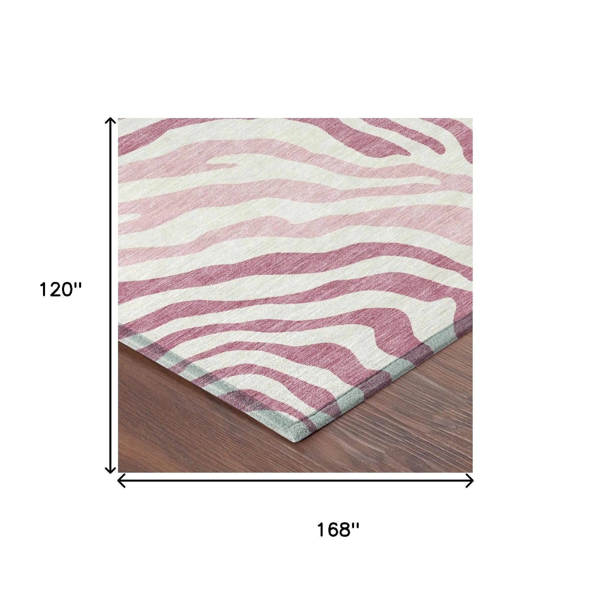 10' X 14' Pink And Ivory Zebra Print Washable Indoor Outdoor Area Rug Homeroots Outdoor