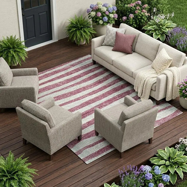 10' X 14' Pink And Ivory Zebra Print Washable Indoor Outdoor Area Rug Homeroots Outdoor
