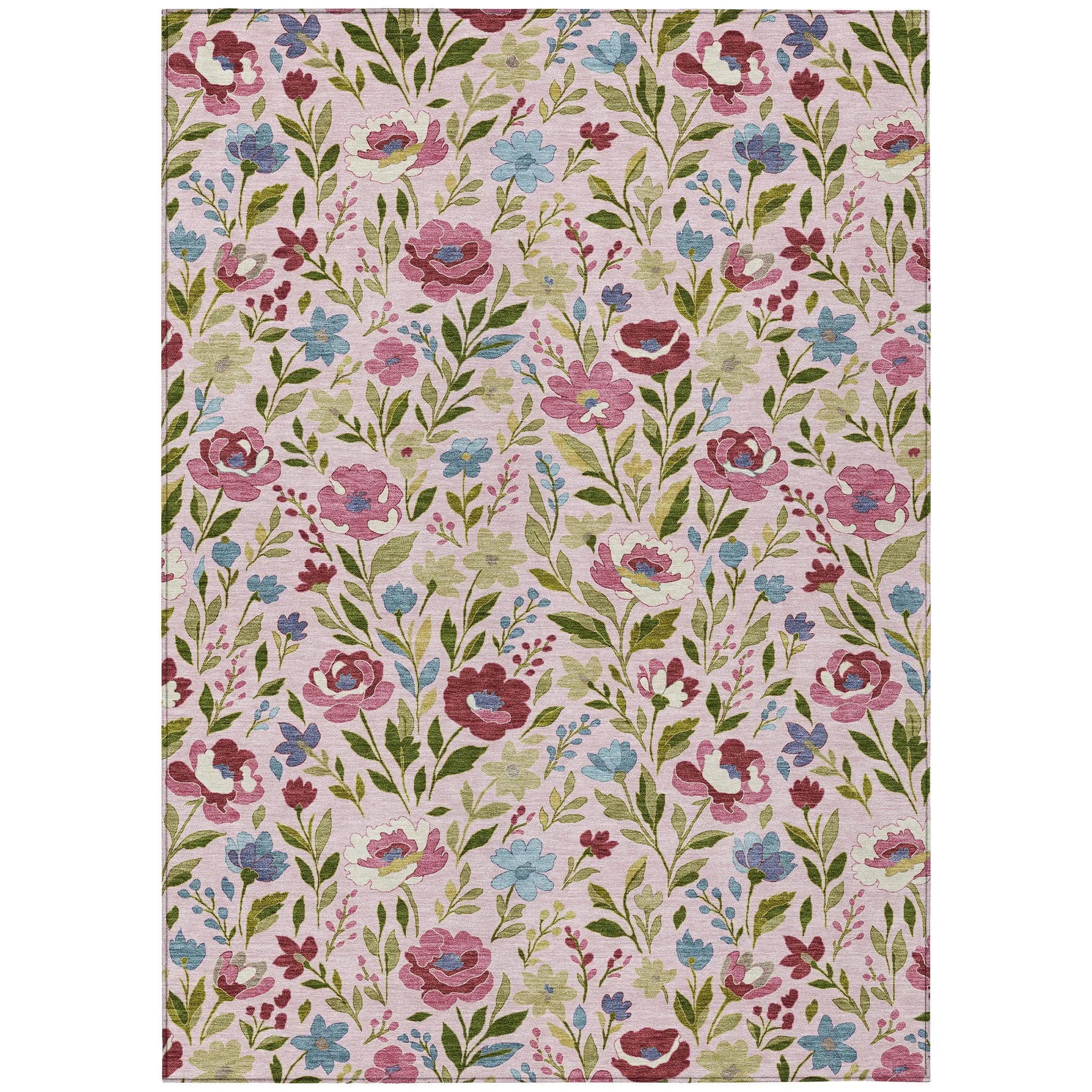 10' X 14' Pink And Linen Floral Washable Indoor Outdoor Area Rug Homeroots Outdoor
