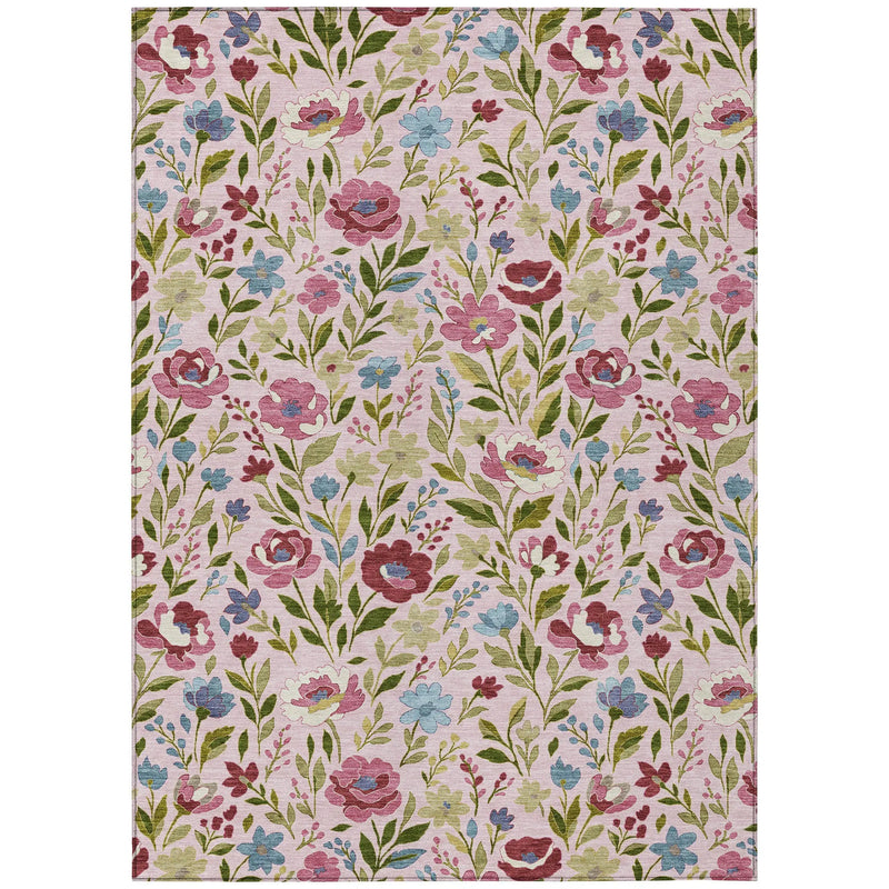 10' X 14' Pink And Linen Floral Washable Indoor Outdoor Area Rug Homeroots Outdoor