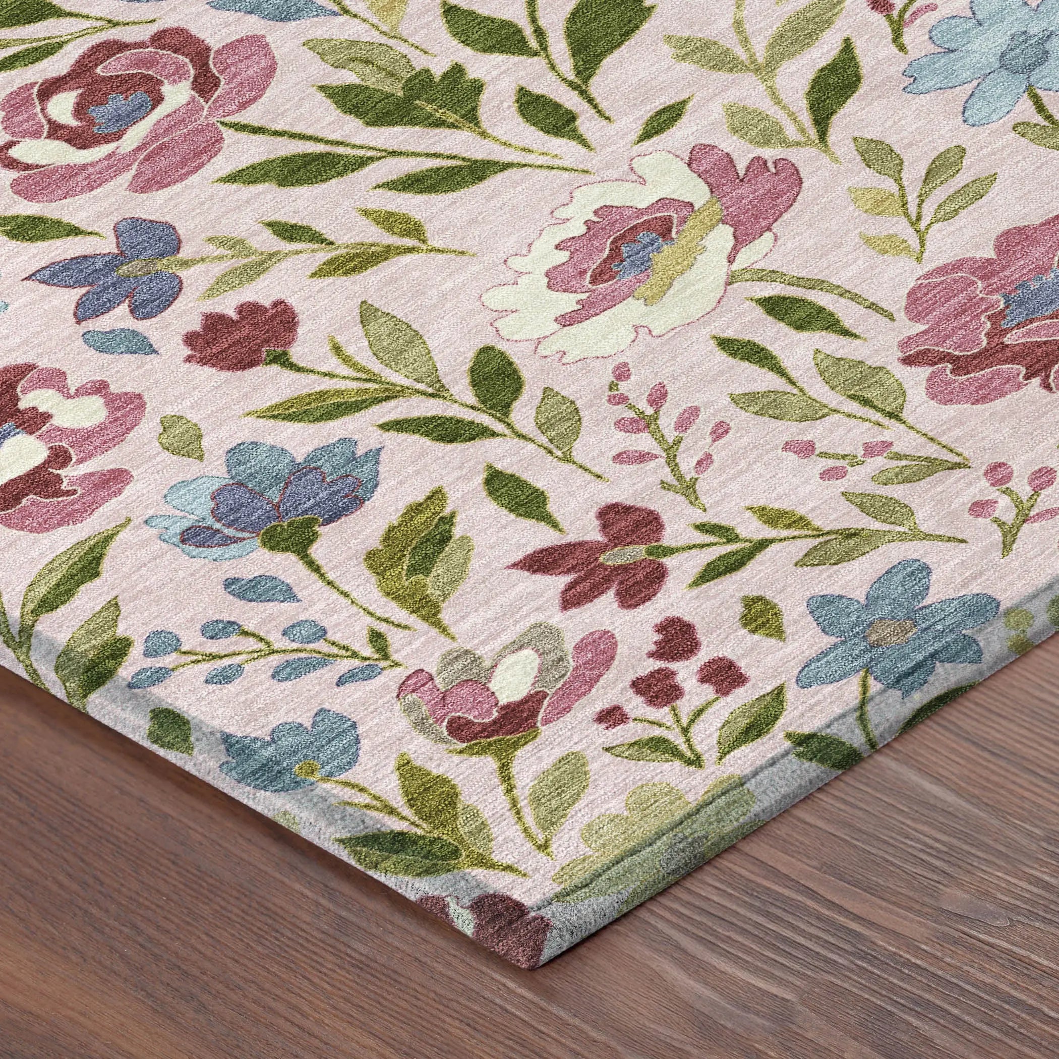 10' X 14' Pink And Linen Floral Washable Indoor Outdoor Area Rug Homeroots Outdoor