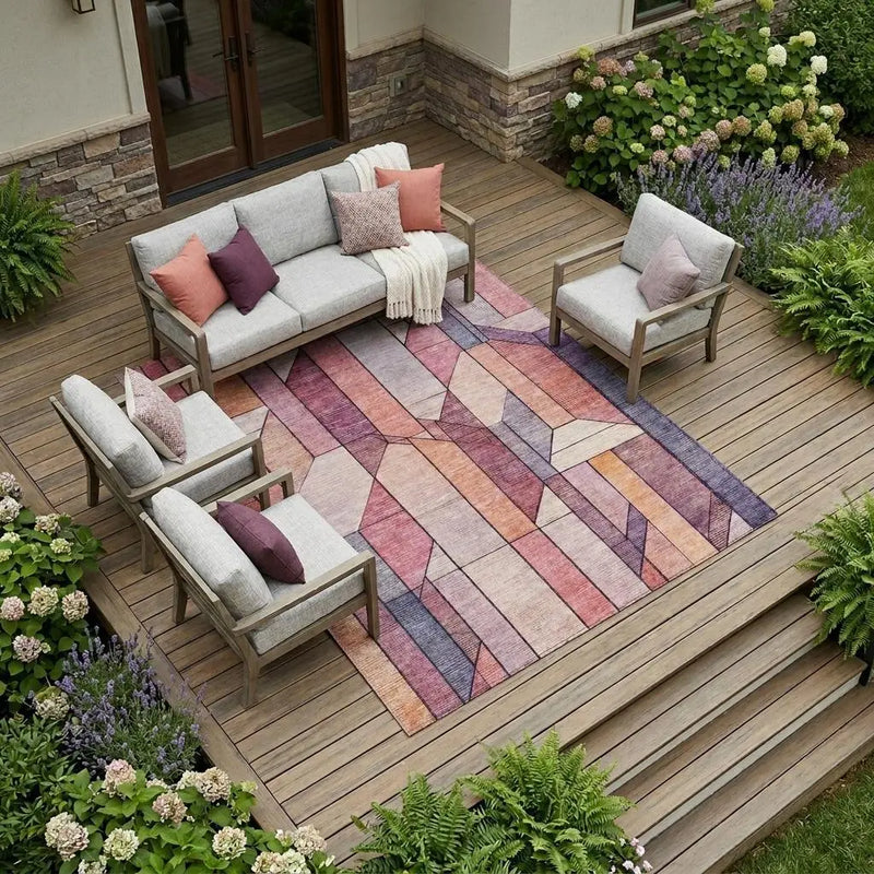 10' X 14' Pink And Mauve Geometric Washable Indoor Outdoor Area Rug Homeroots Outdoor