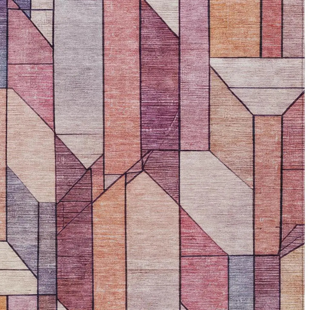 10' X 14' Pink And Mauve Geometric Washable Indoor Outdoor Area Rug Homeroots Outdoor