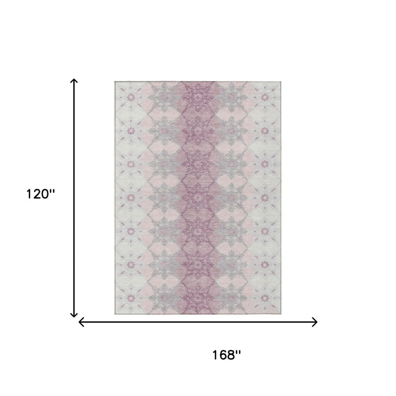 10' X 14' Pink And Pearl Floral Medallion Washable Indoor Outdoor Area Rug Homeroots Outdoor