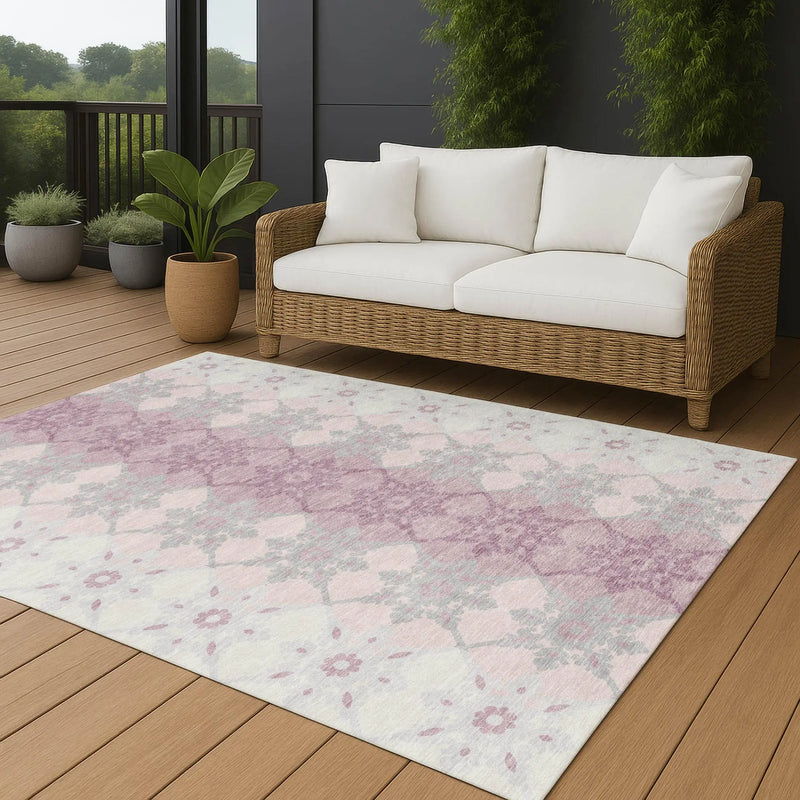 10' X 14' Pink And Pearl Floral Medallion Washable Indoor Outdoor Area Rug Homeroots Outdoor