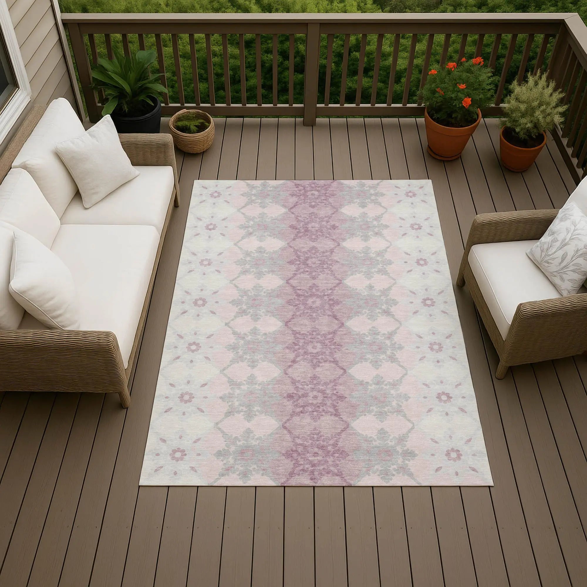 10' X 14' Pink And Pearl Floral Medallion Washable Indoor Outdoor Area Rug Homeroots Outdoor