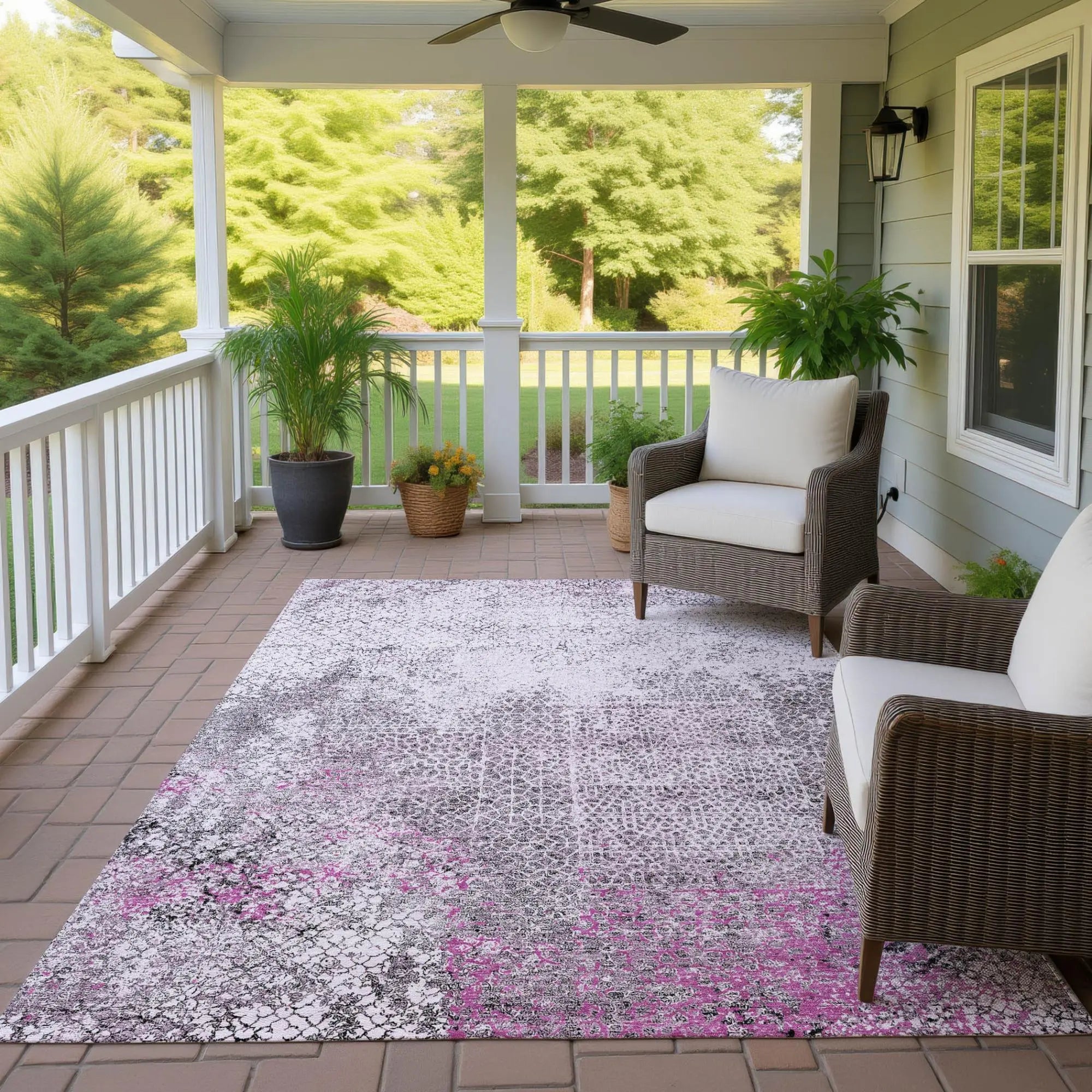 10' X 14' Pink And Pewter Abstract Washable Indoor Outdoor Area Rug Homeroots Outdoor