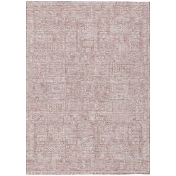 10' X 14' Pink And Tan Oriental Washable Indoor Outdoor Area Rug Homeroots Outdoor