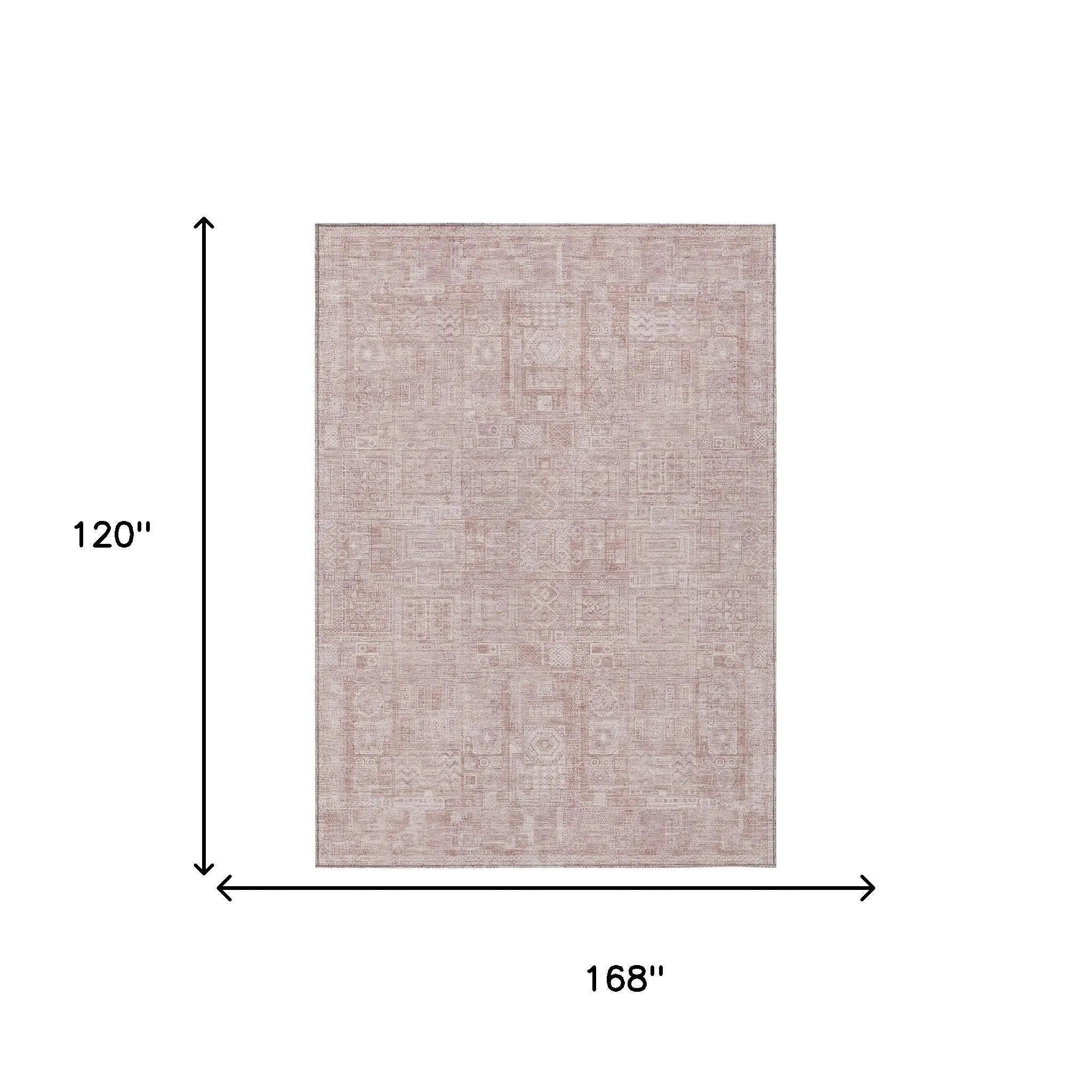 10' X 14' Pink And Tan Oriental Washable Indoor Outdoor Area Rug Homeroots Outdoor