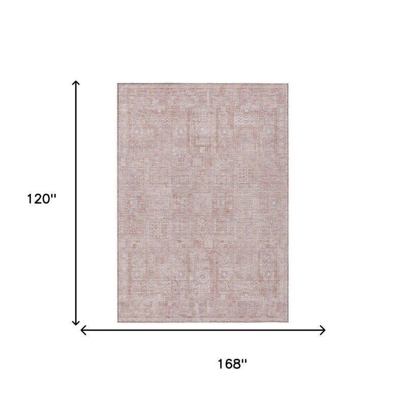 10' X 14' Pink And Tan Oriental Washable Indoor Outdoor Area Rug Homeroots Outdoor