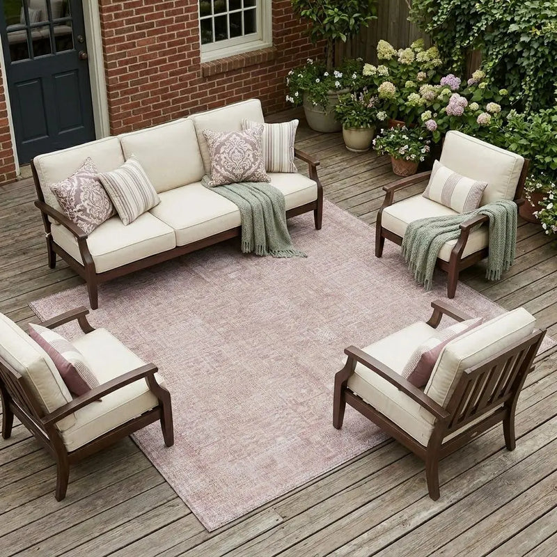 10' X 14' Pink And Tan Oriental Washable Indoor Outdoor Area Rug Homeroots Outdoor