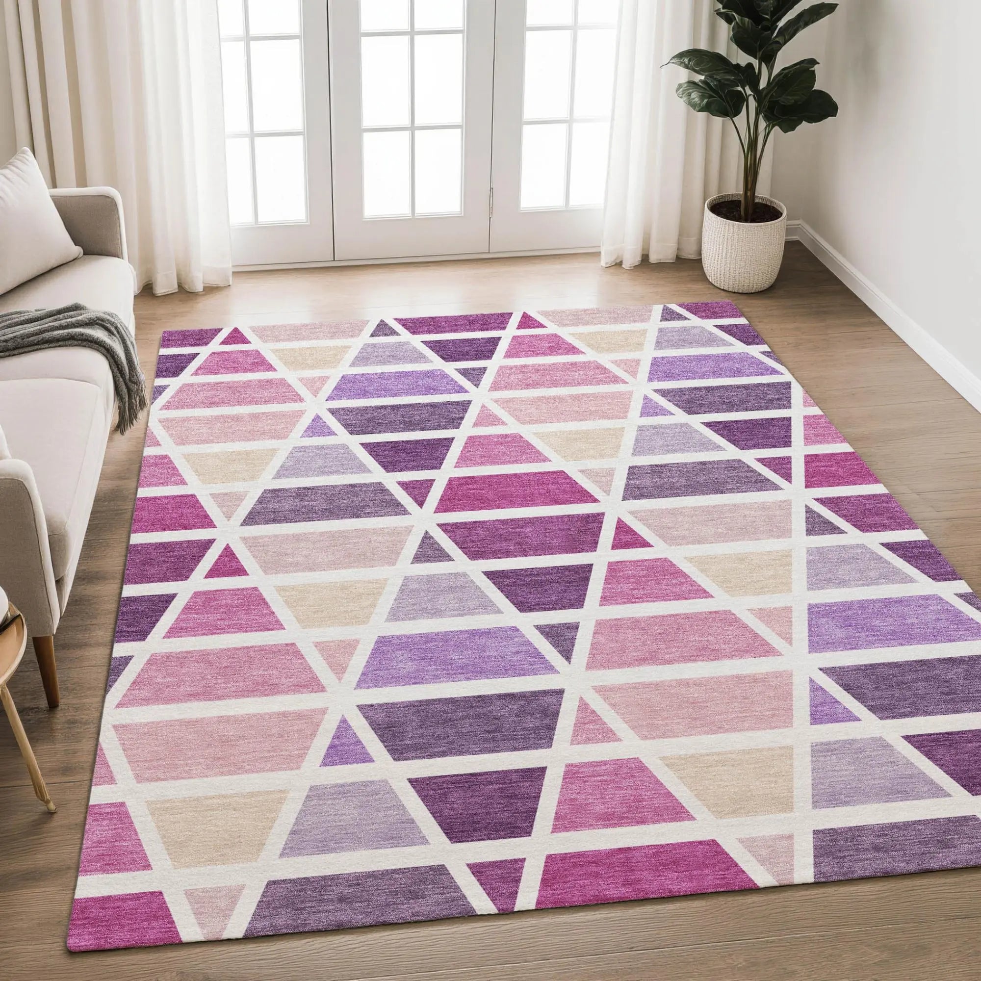 10' X 14' Pink And White Geometric Washable Indoor Outdoor Area Rug Homeroots Outdoor