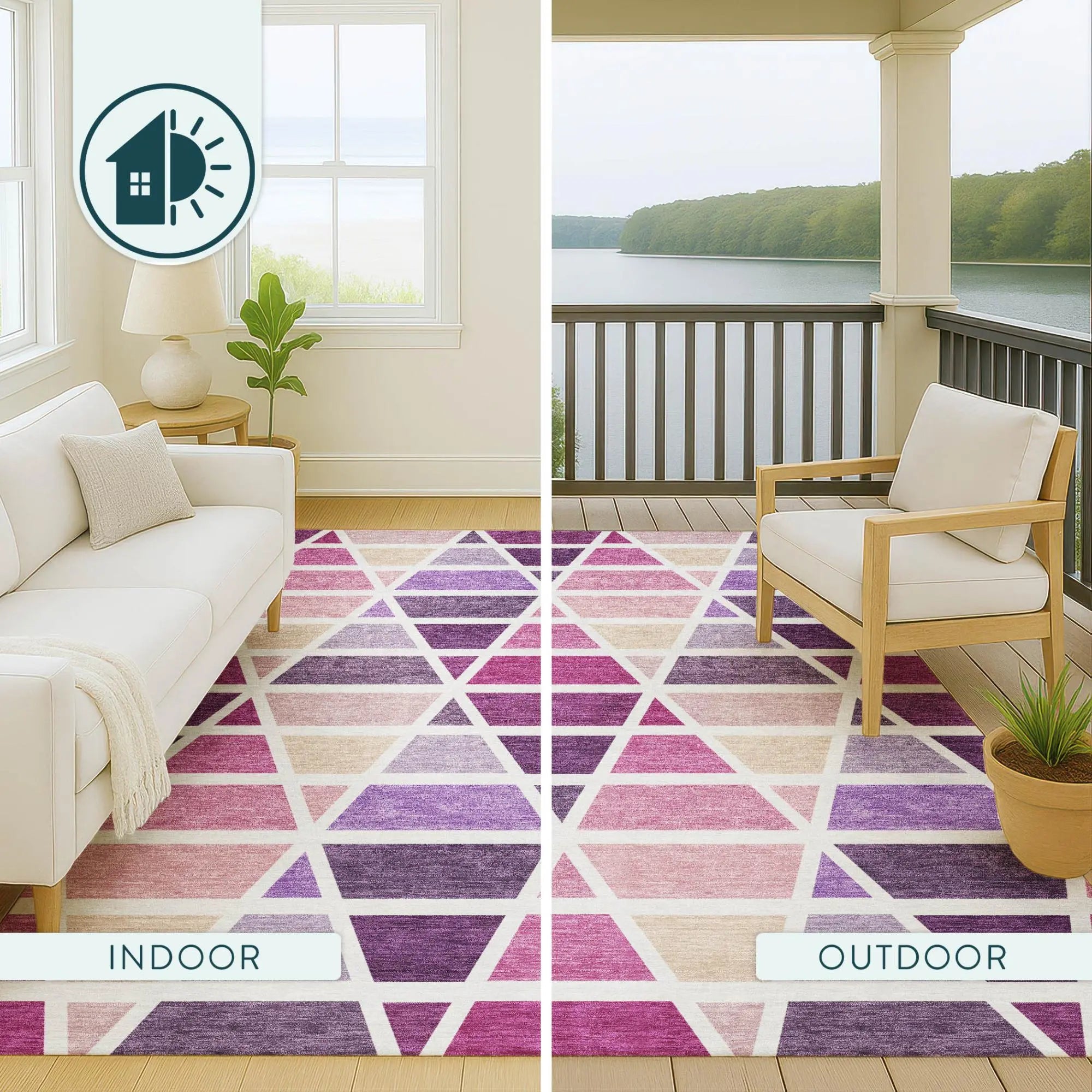 10' X 14' Pink And White Geometric Washable Indoor Outdoor Area Rug Homeroots Outdoor