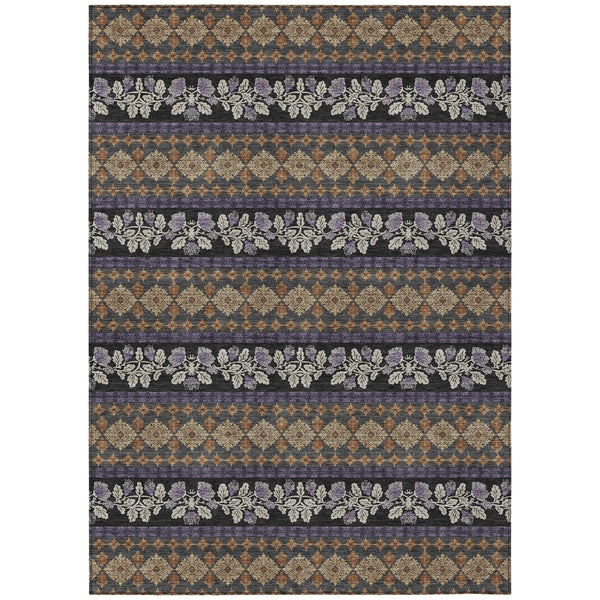 10' X 14' Plum And Copper Striped Washable Indoor Outdoor Area Rug Homeroots Outdoor