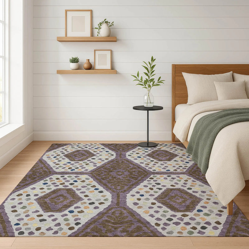 10' X 14' Plum And Eggplant Tribal Washable Indoor Outdoor Area Rug Homeroots Outdoor