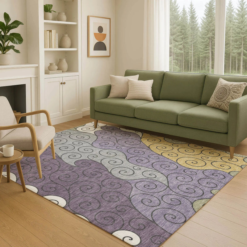 10' X 14' Plum And Gray Abstract Washable Indoor Outdoor Area Rug Homeroots Outdoor