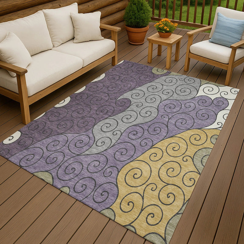 10' X 14' Plum And Gray Abstract Washable Indoor Outdoor Area Rug Homeroots Outdoor