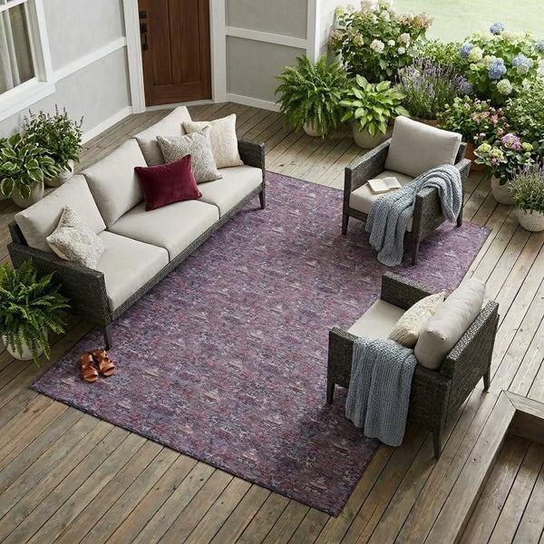 10' X 14' Plum And Gray Floral Washable Indoor Outdoor Area Rug Homeroots Outdoor