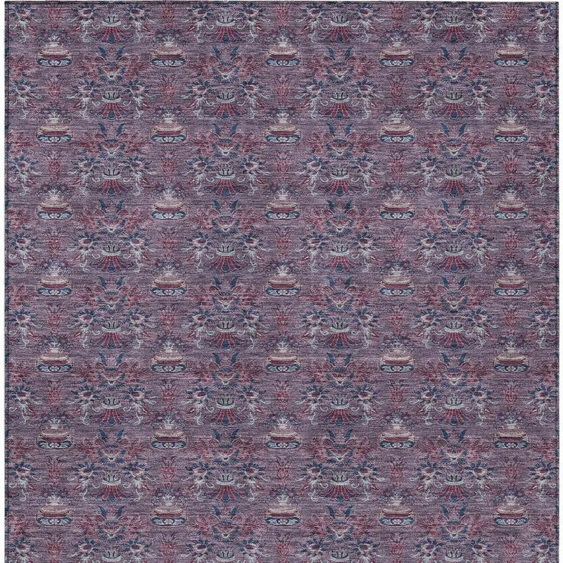 10' X 14' Plum And Gray Floral Washable Indoor Outdoor Area Rug Homeroots Outdoor